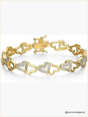18k Gold Plated Diamond Accent Open Heart Bracelet - Adjustable 7.25 Inch